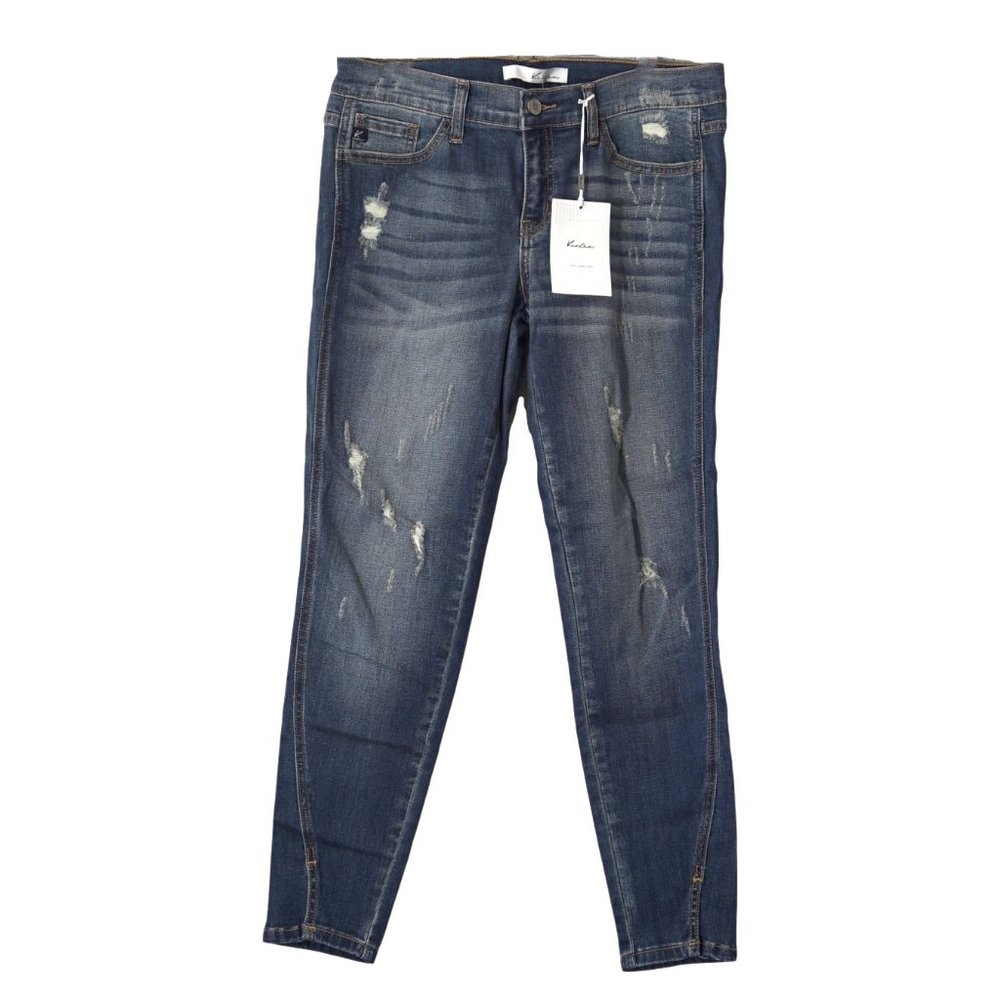 Distressed Split Ankle Dark Wash Jeans - Picture 1 of 2